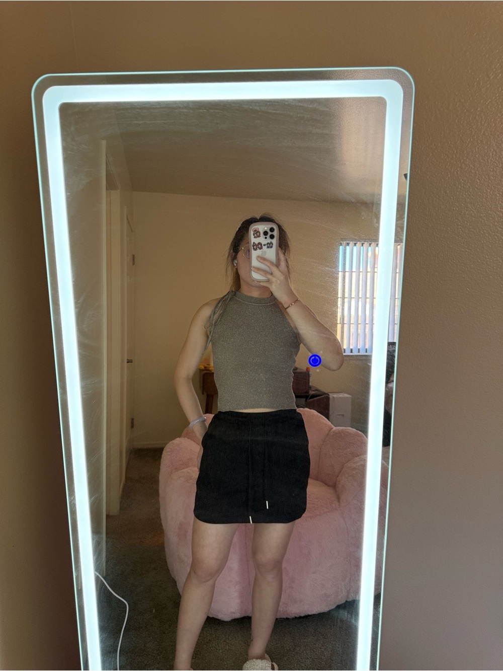 High-Rise Black Drawstring Women’s Mini Skort